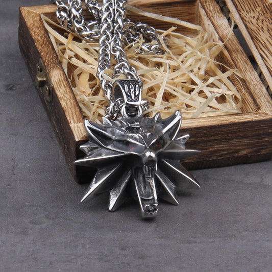 Stainless Steel The Witcher jewelry Wizard 3 Wild Hunt Game pendant necklace Geralt  wolf head necklace with wooden box
