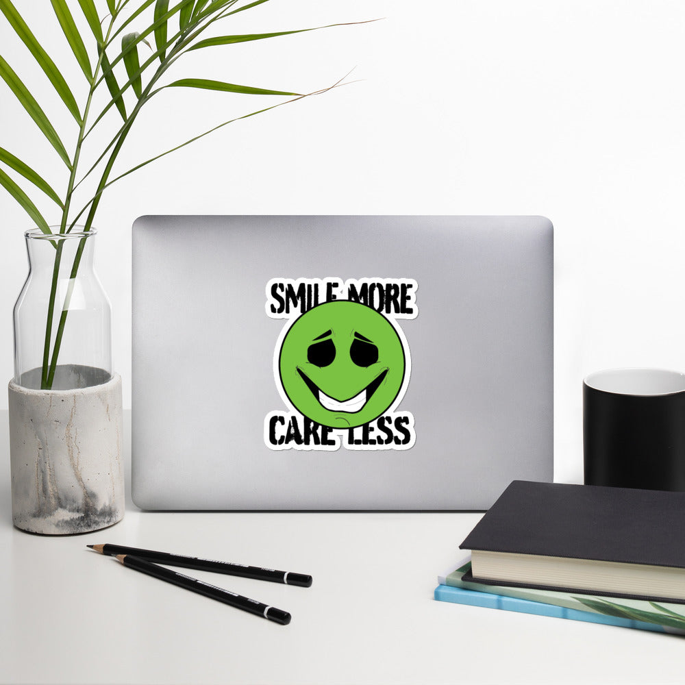 Smile More, Care Less Bubble-free stickers