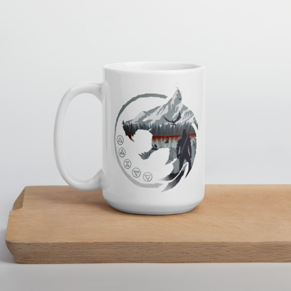 The Witcher Wolf White glossy mug